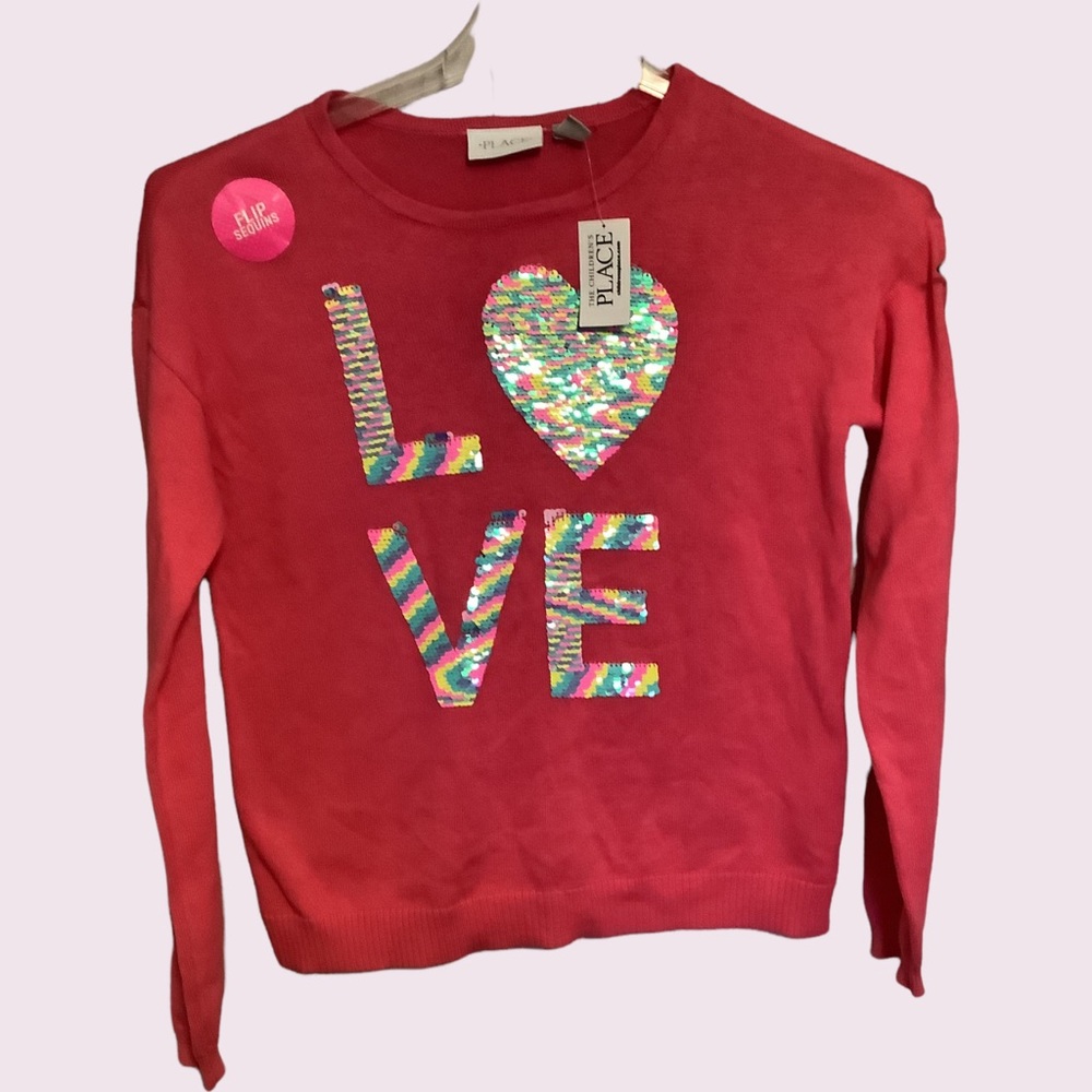 The children’s Place, NWT girls pink sweater, with flip sequence, size 14